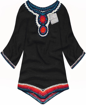 BLUZKA Z SZYDEŁKOWANYMI WSTAWKAMI CZARNA (ART11)