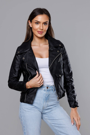 Stylowa czarna ramoneska z klapami