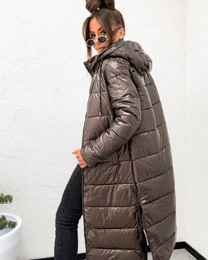 Przejściowa kurtka damska do kolan czekolada