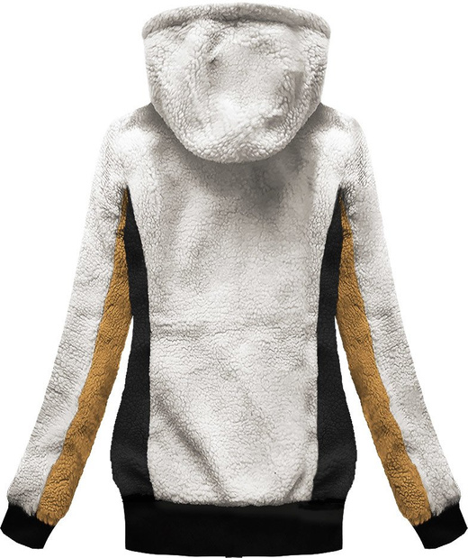 CIEPŁA BLUZA Z KAPTUREM ECRU-MUSZTARDOWA (672A)