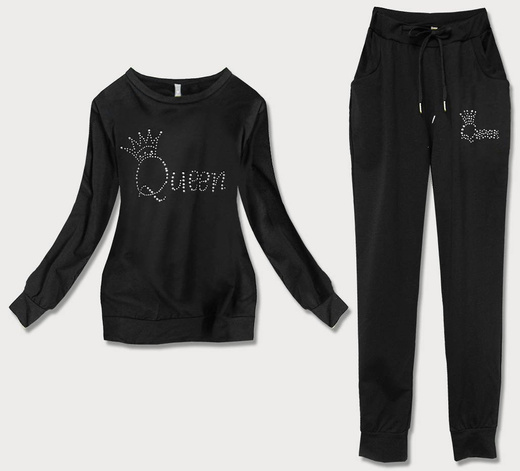 BAWEŁNIANY DRES DAMSKI Z DŻETAMI QUEEN CZARNY (658ART)