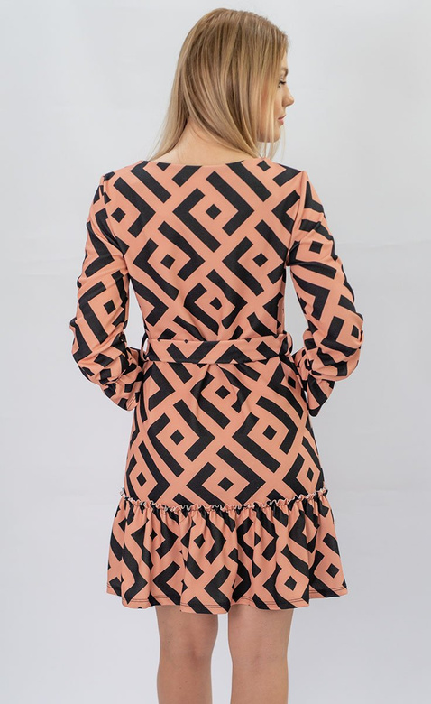 GEOMETRIC PATTERN DRESS BLACK-SALMON (163ART)