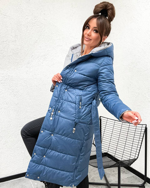 Długa dwustronna kurtka zimowa z kapturem niebieski-szary