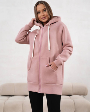 Ciepła bluza damska na suwak basic jasny róż