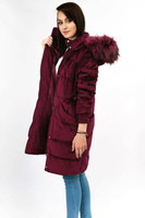 Sztruksowa zimowa kurtka damska z kapturem bordowa (7764)