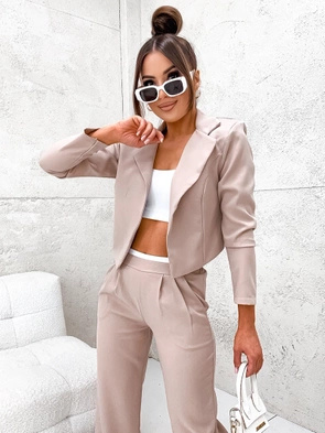 Elegancki beżowy komplet marynarka ze spodniami