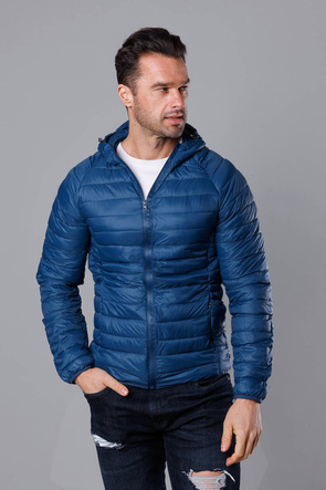 Ciemnoniebieska pikowana kurtka męska z kapturem