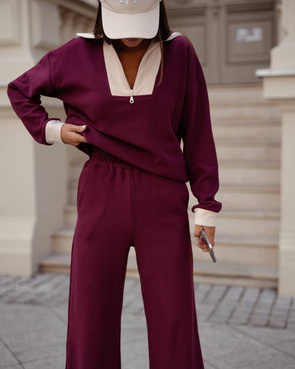 Bordowy dwuczęściowy komplet damski