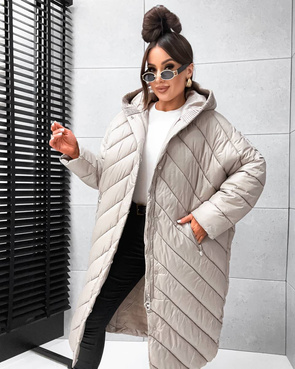 Pikowana beżowa kurtka zimowa oversize