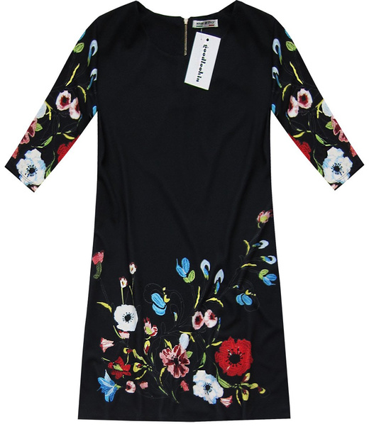 FLORAL PRINTED TRAPEZE DRESS BLACK (10172)