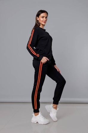 Czarno-pomarańczowy dres damski z lampasami