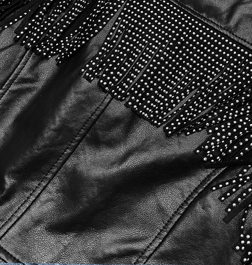 KRÓTKA KURTKA RAMONESKA Z FRĘDZLAMI CZARNA (DA-0632)