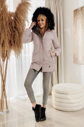 Kurtka zimowa ocieplana futerkiem nude