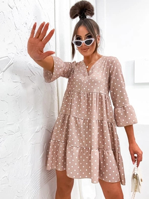 Letnia sukienka z falbanami beżowa