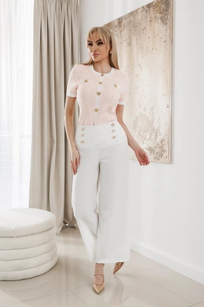 Dzianinowa bluzka ze złotymi guzikami łososiowa