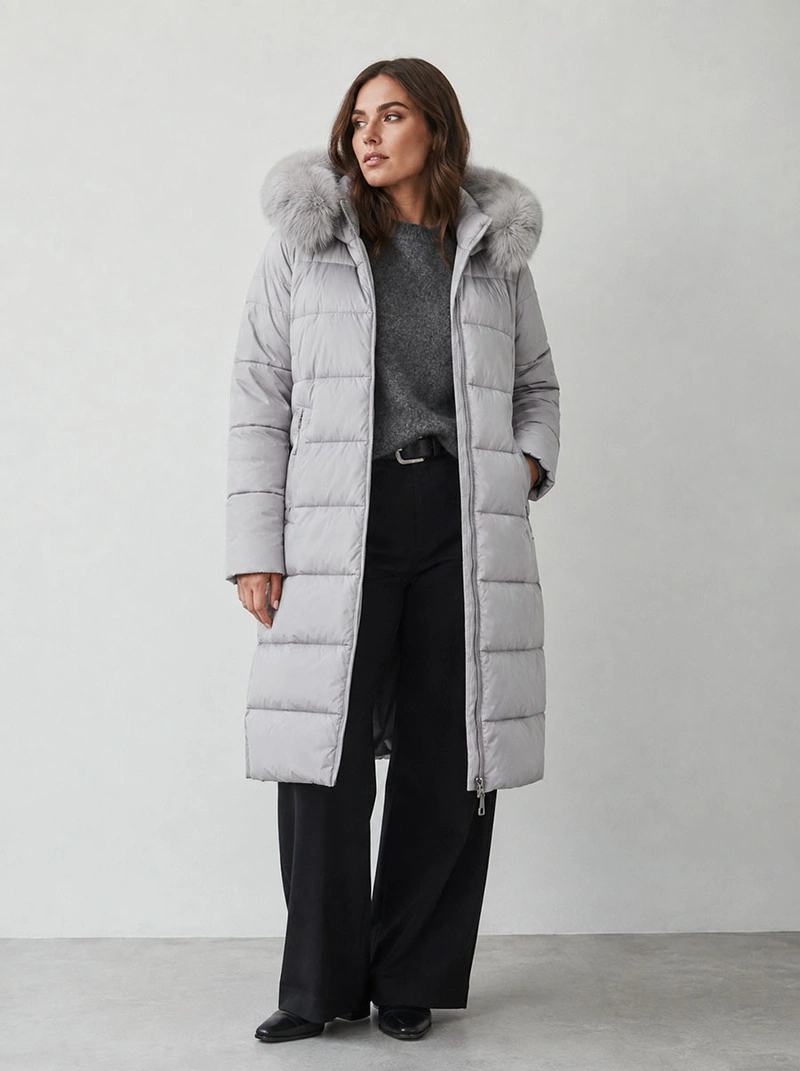 LONG WINTER HOODED JACKET GREY (7688BIG)