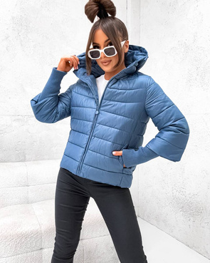 Krótka kurtka niebieska z asymetrycznym dołem