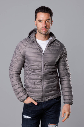 Ciemnoszara pikowana kurtka męska z kapturem