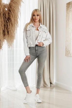 BLACK JEANS JACKET WITH COLLAR AND JEWELRY (L1815)