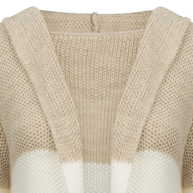 LONGPULLOVER MIT KAPUZE UND TASCHEN BEIGE-WEIß (121ART)