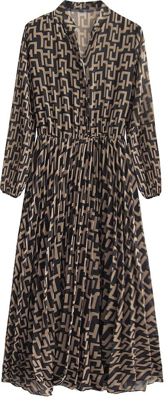 CHIFFON MIDI DRESS BLACK-BEIGE (462 / 1ART)