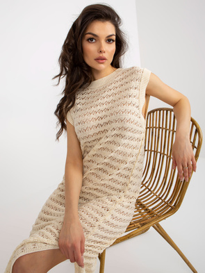 Beżowa plażowa sukienka maxi z dzianiny