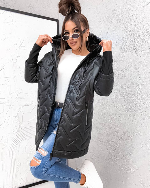 Przejściowa pikowana kurtka dzianinowymi ściągaczami czarna