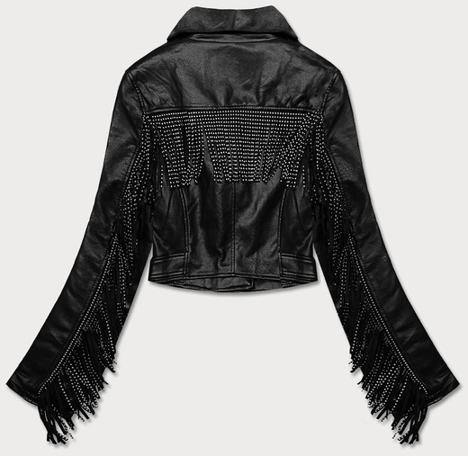 KRÓTKA KURTKA RAMONESKA Z FRĘDZLAMI CZARNA (DA-0632)