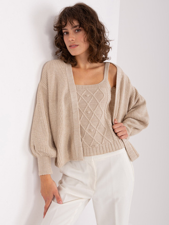Dzianinowy beżowy komplet dwuczęściowy top i sweter