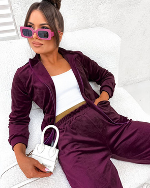 Welurowy komplet dresowy ze stójką bordowy