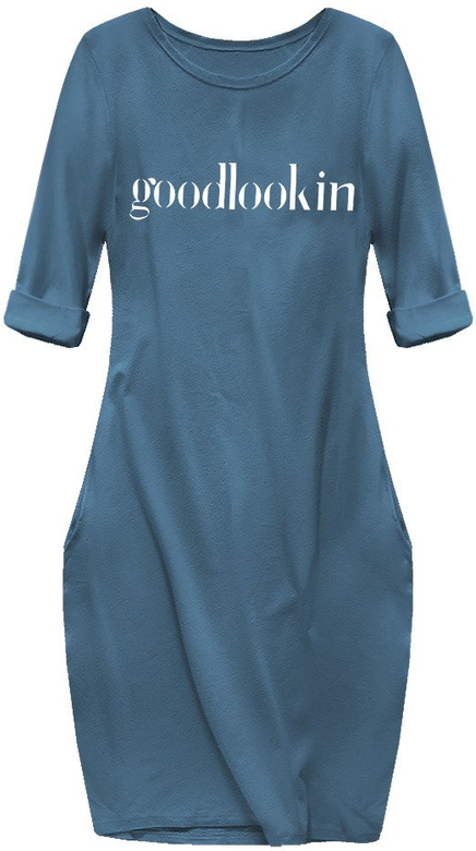 OVERSIZE KLEID MIT AUFSCHRIFT BLAU (144ART)