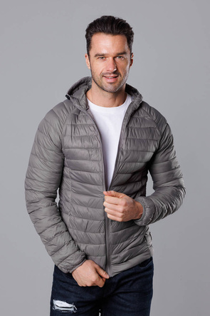 Ciemnoszara pikowana kurtka męska z kapturem