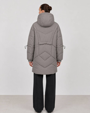 Szara kurtka puffer oversize z kapturem