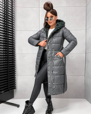 2w1 grafitowa zimowa kurtka - futro