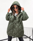 Luźna, pikowana kurtka z nieodpinanym kapturem khaki