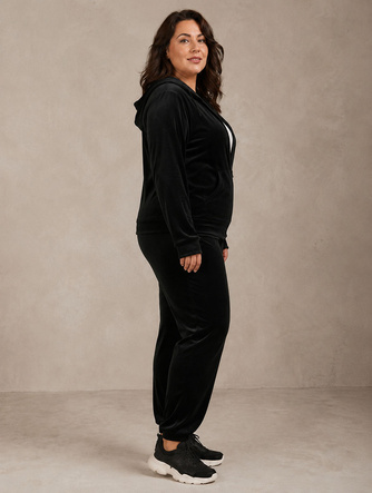 Zestaw plus size bluza + spodnie dresowe welur czarny 
