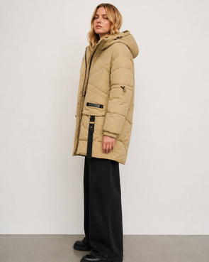 Kurtka puffer oversize z kapturem camel
