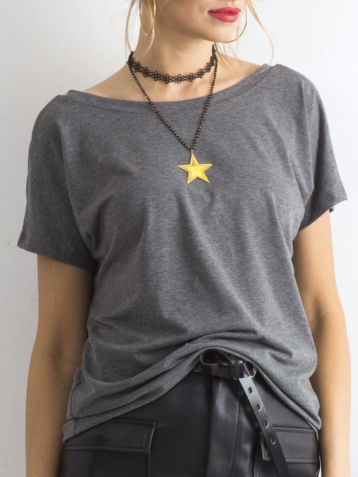 Ciemnoszary gładki t-shirt z krótkim rękawem