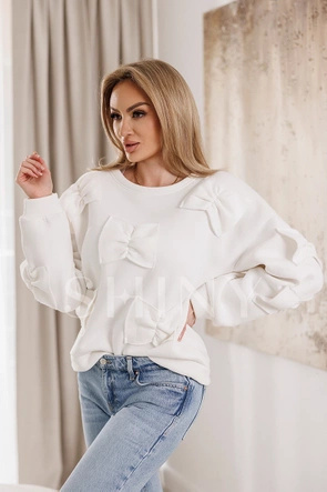 Ozdobna gruba bluza damska biała