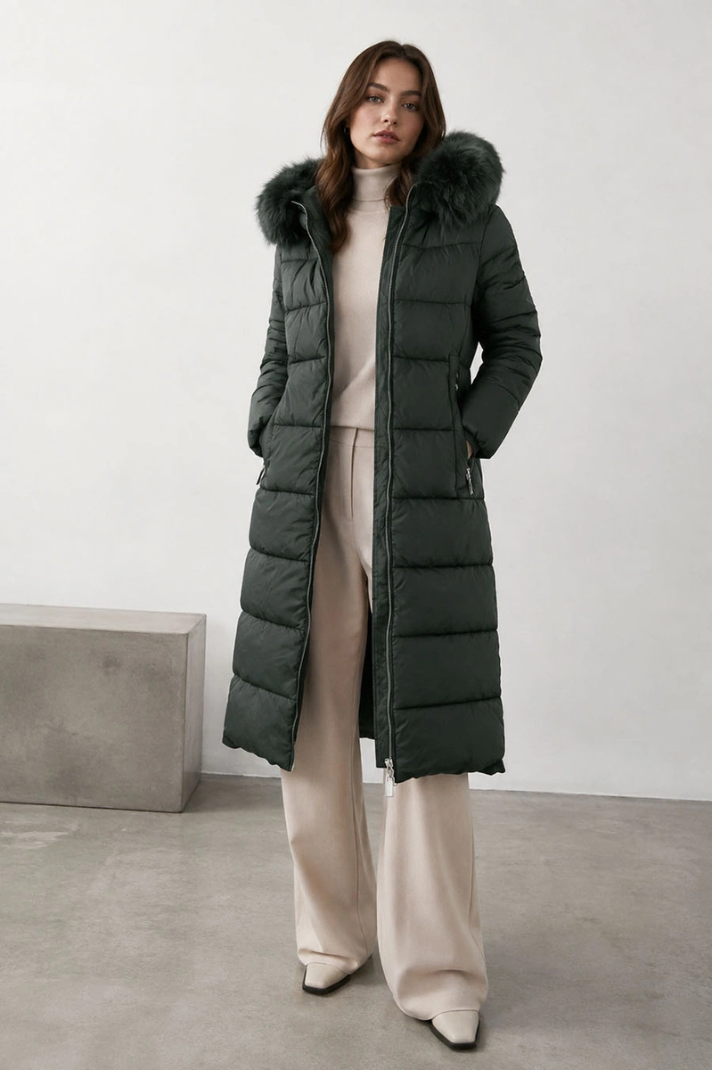LONG WINTER HOODED JACKET GREEN (7688)