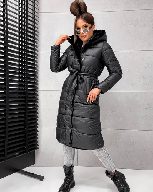 2w1 czarna zimowa kurtka - futro