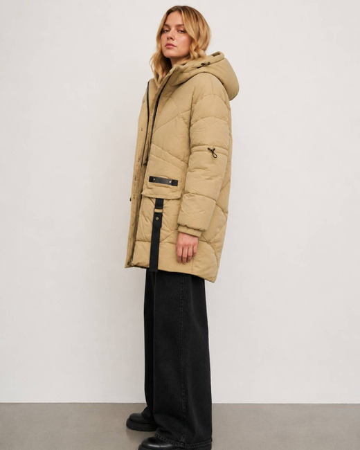 Kurtka puffer oversize z kapturem camel