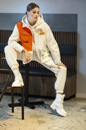 Damska kurtka wiatrówka biało/pomarańczowa (ag3-010)