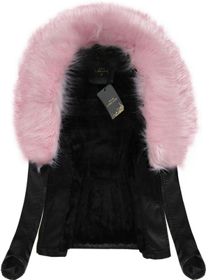 BIKER JACKET WITH FUR COLLAR BLACK+PINK (5512)