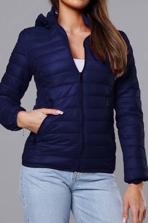 Uniwersalna granatowa kurtka przejściowa z odpinanym kapturem