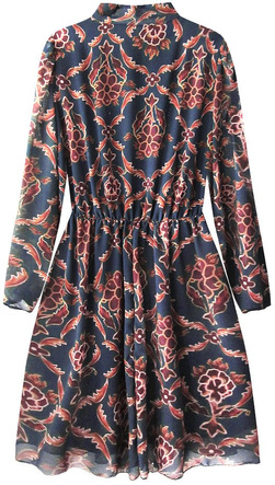 GEBLÜMT CHIFFON KLEID MARINEBLAU (10606)