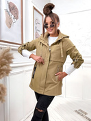 Damska czarna kurtka z odpinanym kapturem i trokiem w talii