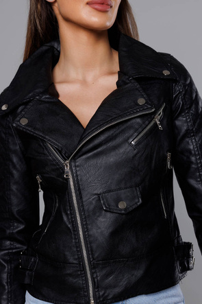 Stylowa czarna ramoneska z klapami