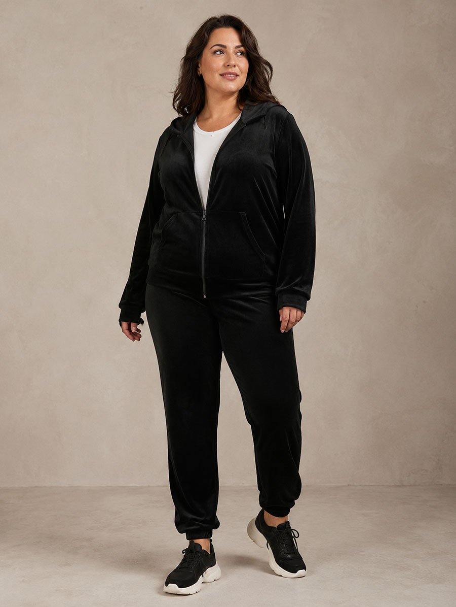 Zestaw plus size bluza + spodnie dresowe welur czarny