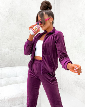 Welurowy komplet dresowy ze stójką bordowy